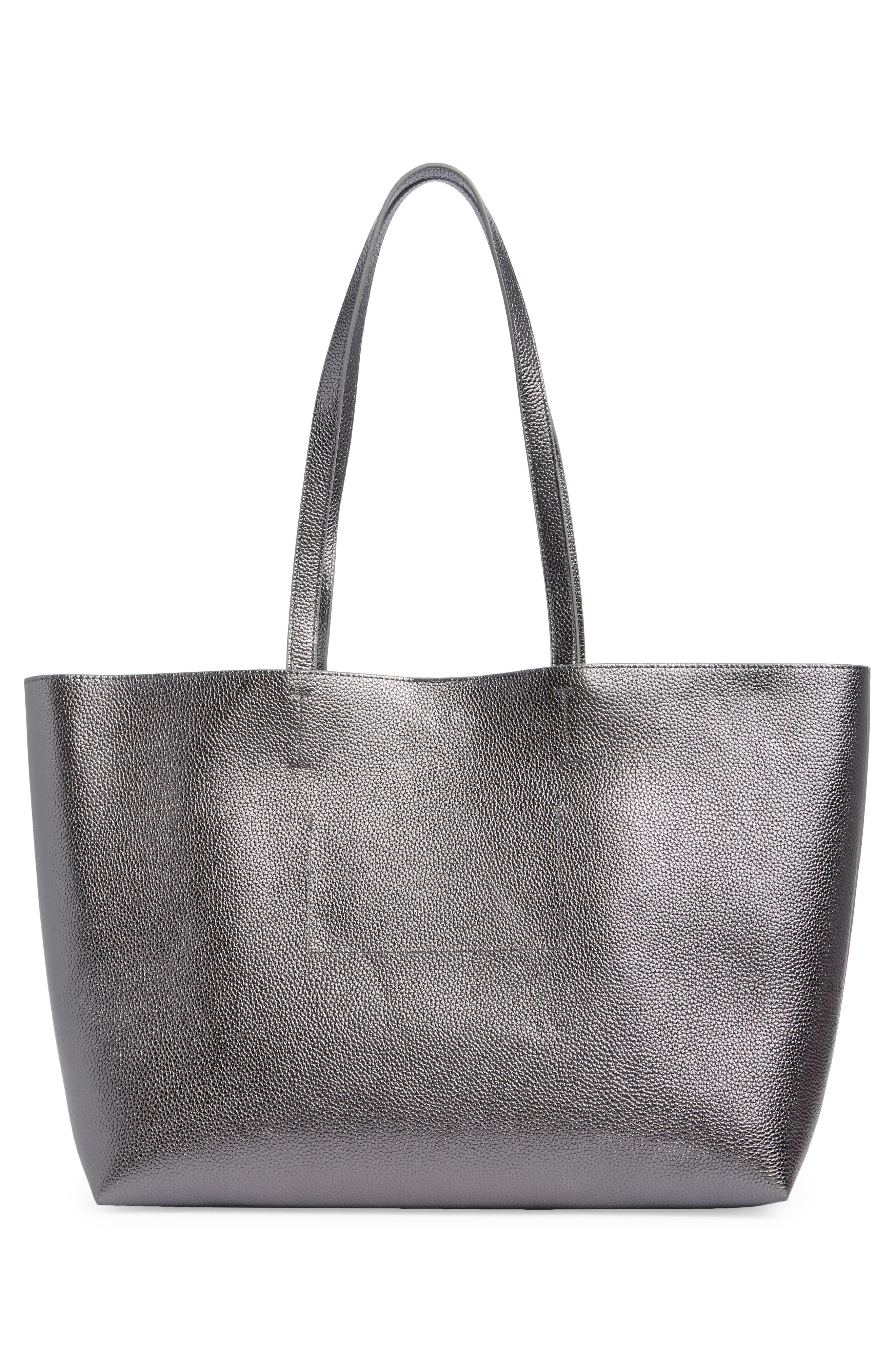 Angel Shopper Faux Leather Tote, Alternate, color, SILVER