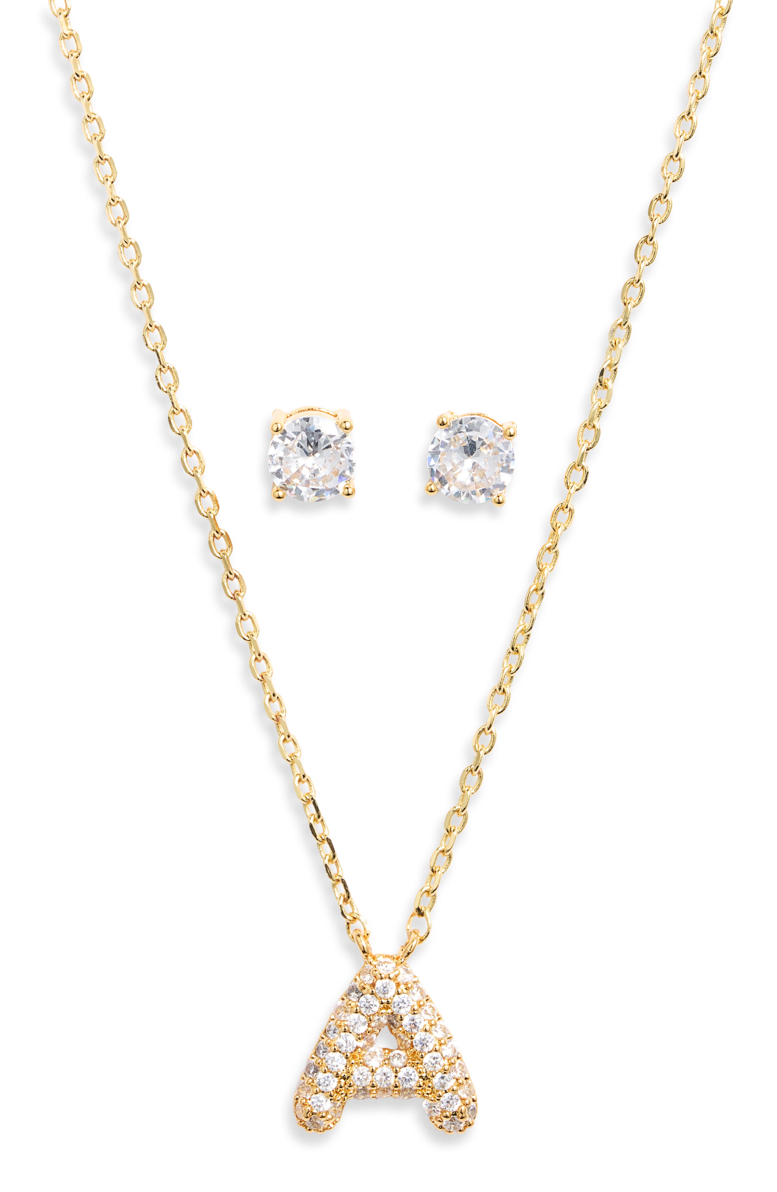 BP. Initial Pendant Necklace & Stud Earrings Set (Women) | Nordstrom
