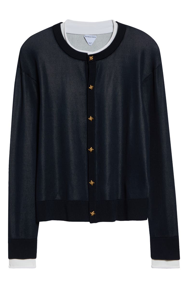 Bottega Veneta Double Layer Silk Cardigan, Main, color, 4073 Midnight Blue/ Chalk