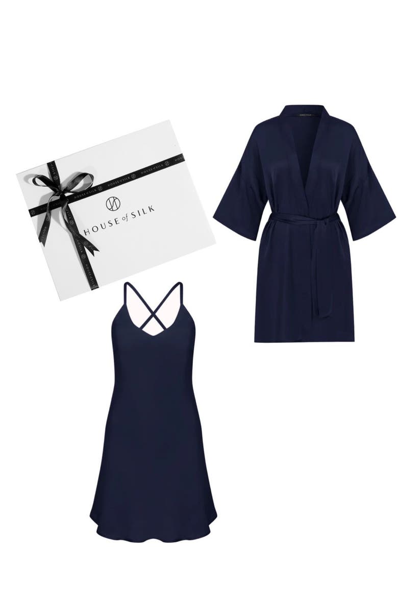 Silky Satin Gift Set, Main, color, Navy