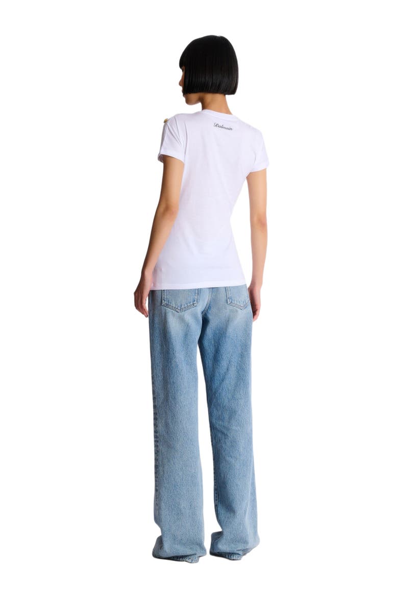 Draped T-shirt with buttons, Main, color, white