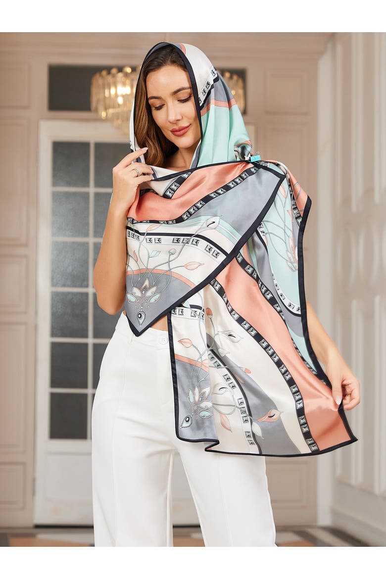 Mulberry Silk Printed Rectangular Long Shawl Scarf, Alternate, color, Mint Green