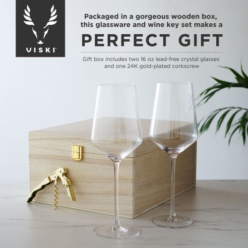 Viski Raye Crystal Angled Bordeaux Glasses & Corkscrew Gift Box Set Of 3 In Clear