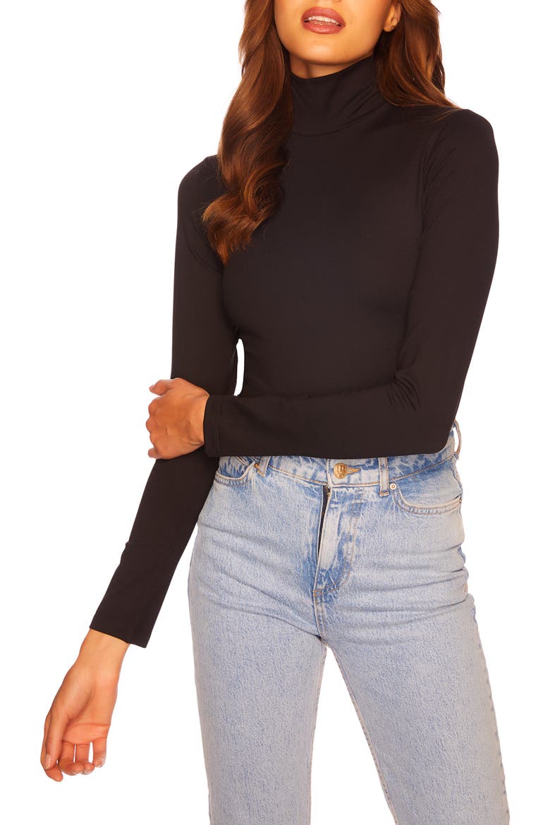 Mock Neck Long Sleeve Top, Main, color, BLACK