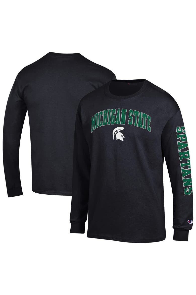 Men's Champion  Black Michigan State Spartans Arch Over Logo 2-Hit Long Sleeve T-Shirt, Main, color, Black
