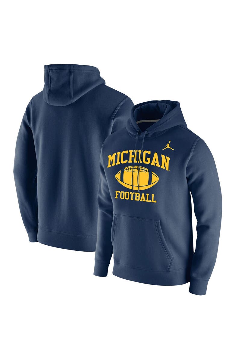 Jordan Brand Men's Jordan Navy Michigan Wolverines Retro Football Club Fleece Pullover Hoodie, Main, color, 