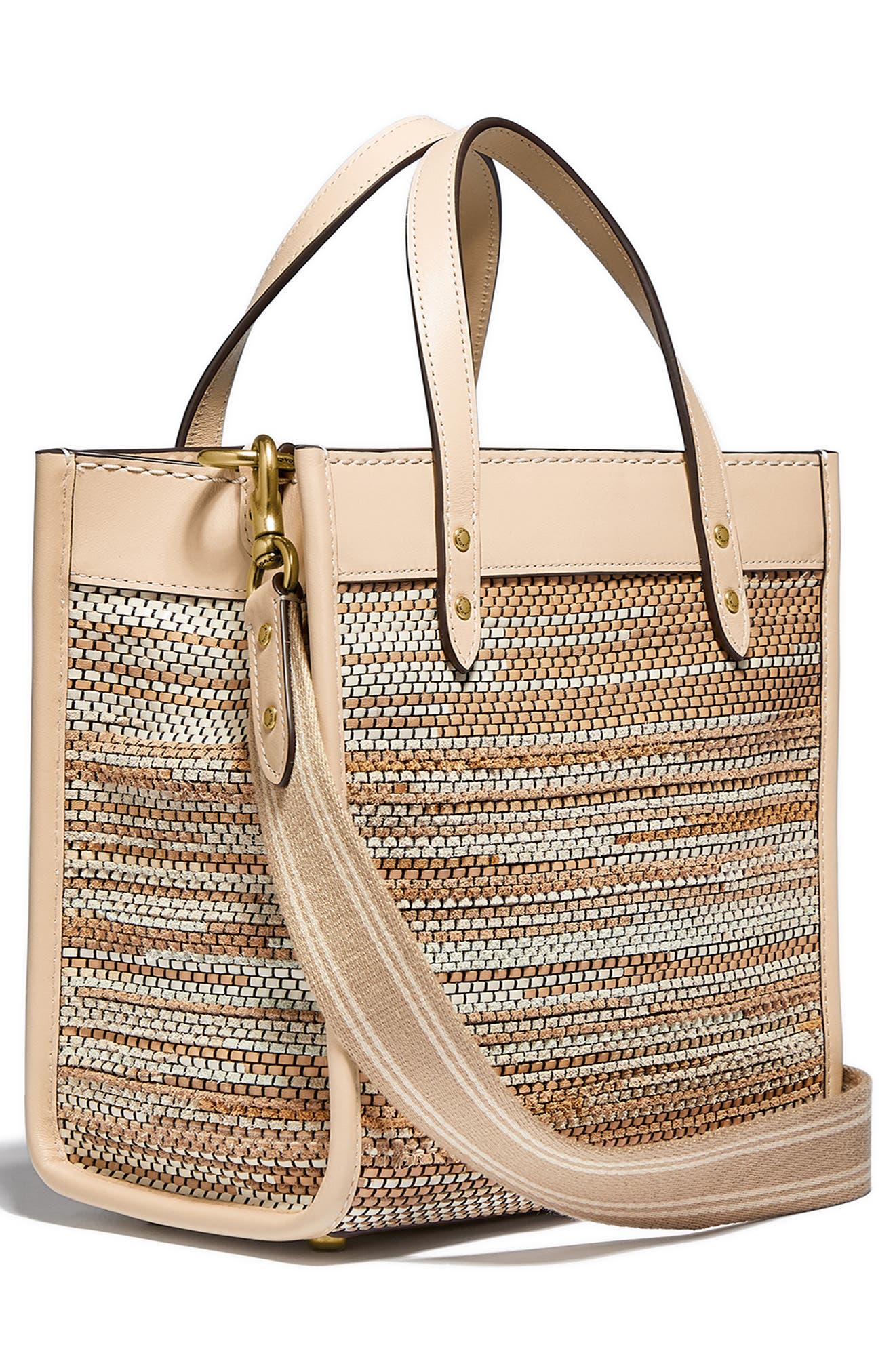 COACH Field Upcycled Woven Leather Tote, Alternate, color, 