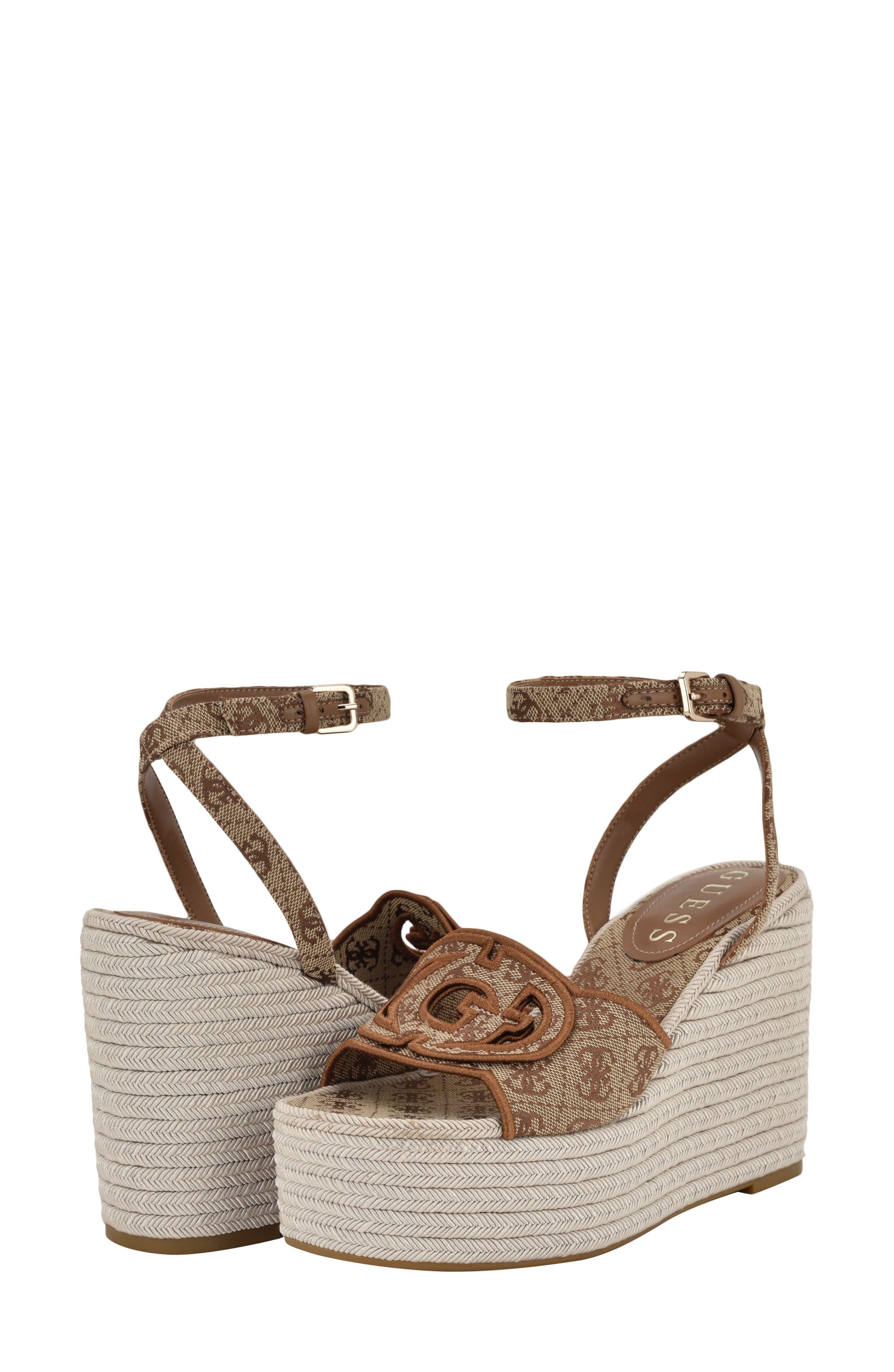 GUESS Tanveey Ankle Strap Espadrille Platform Wedge Sandal, Alternate, color, 