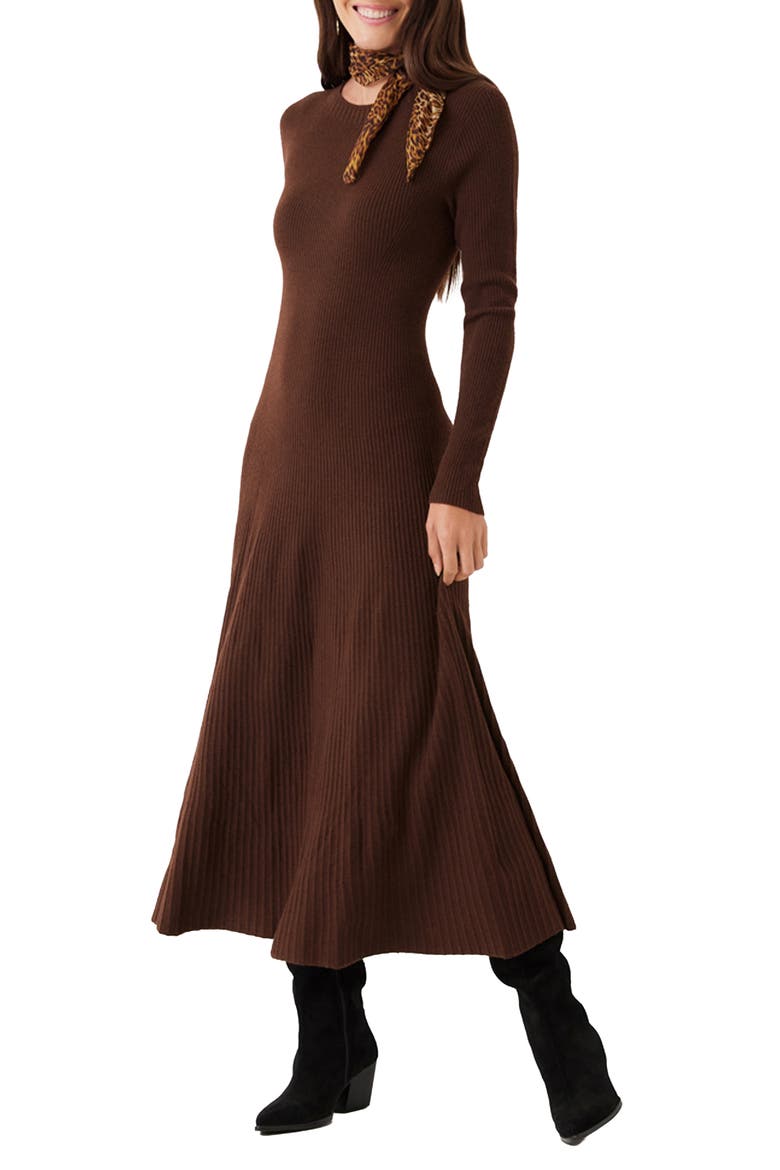 Seamless Rib Sweater Midi Dress, Alternate, color, CHOCOLATE