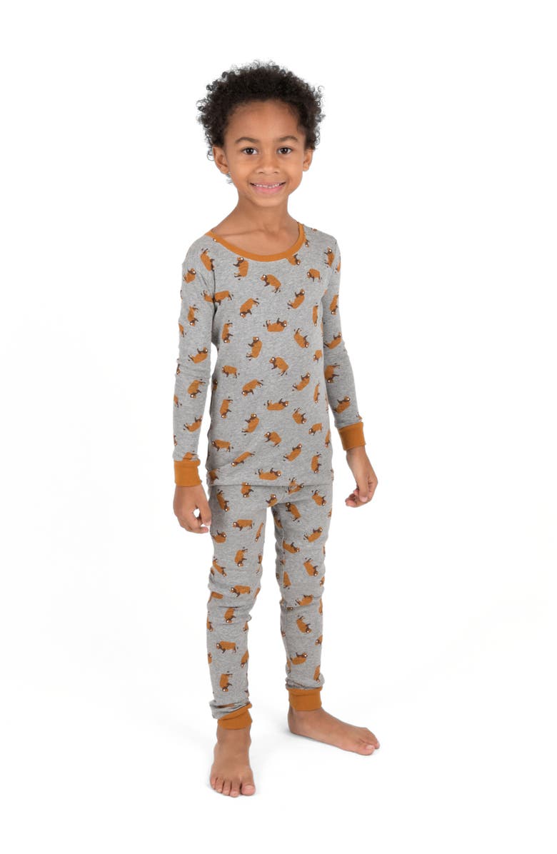 Leveret Cotton Two-Piece Printed Pajamas, Animals & Characters, Alternate, color, Overall Bison