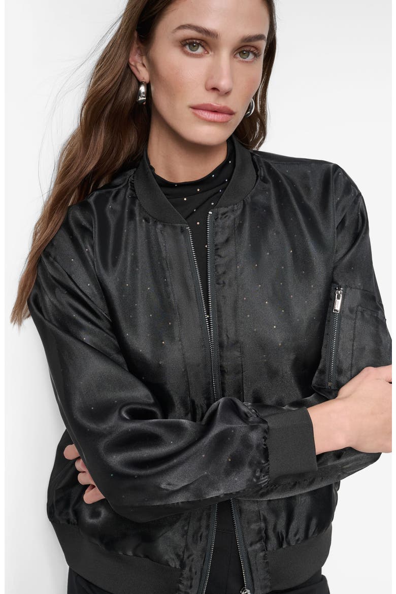 Oversize Organza Bomber Jacket, Alternate, color, BLACK