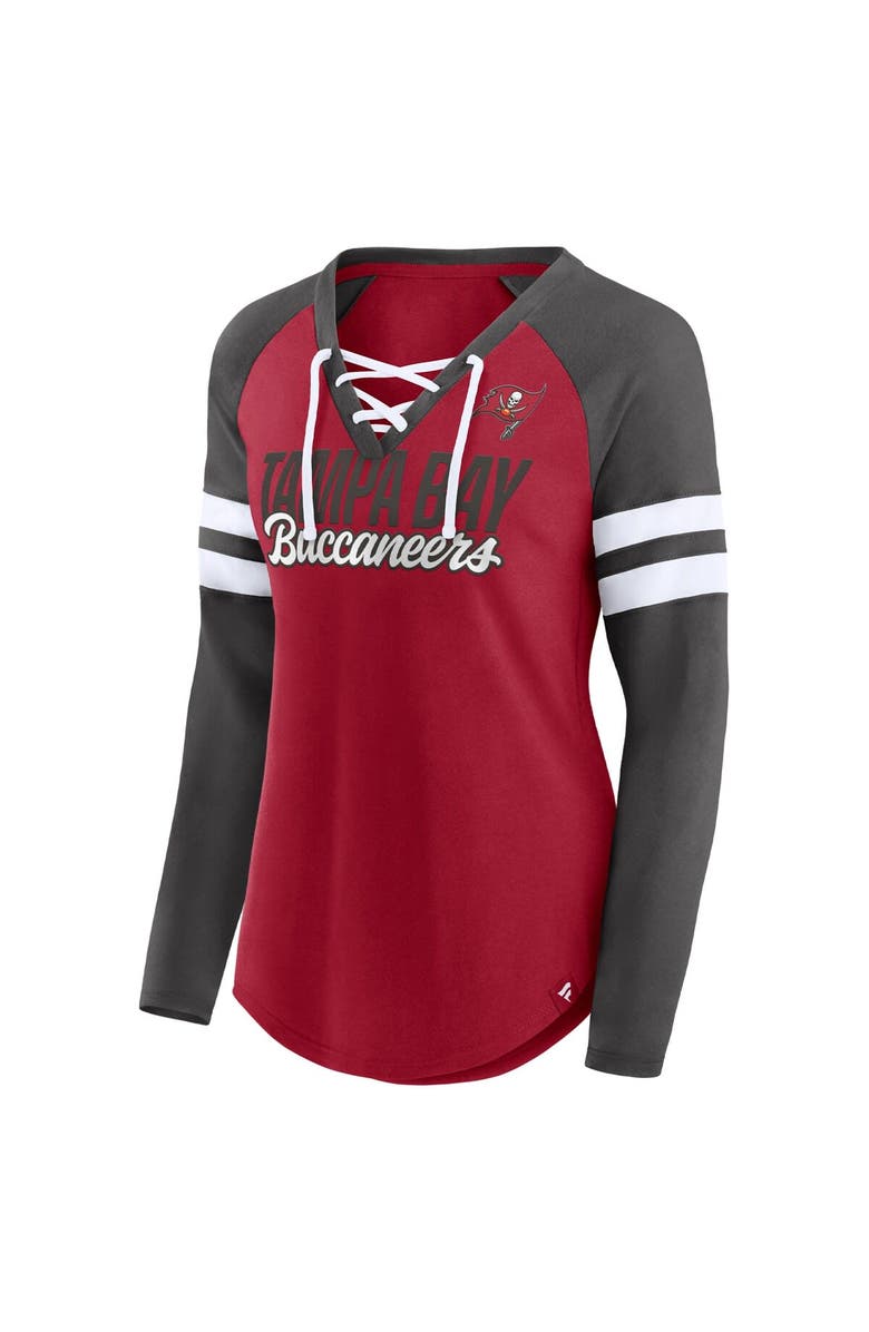 FANATICS Women's Fanatics Branded Red/Pewter Tampa Bay Buccaneers True to Form Raglan Lace-Up V-Neck Long Sleeve T-Shirt, Alternate, color, 