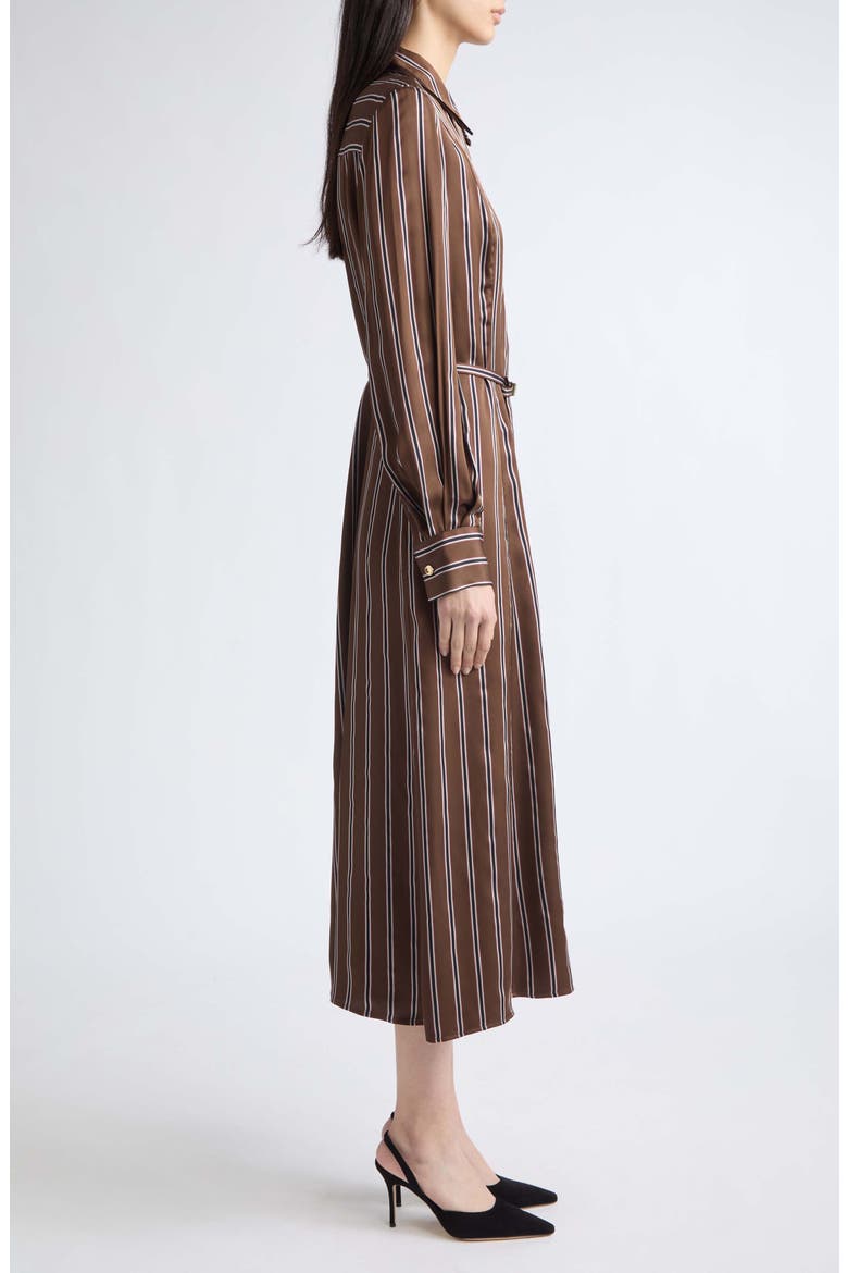 Stripe Long Sleeve Satin Midi Shirtdress, Alternate, color, BROWN MULTI