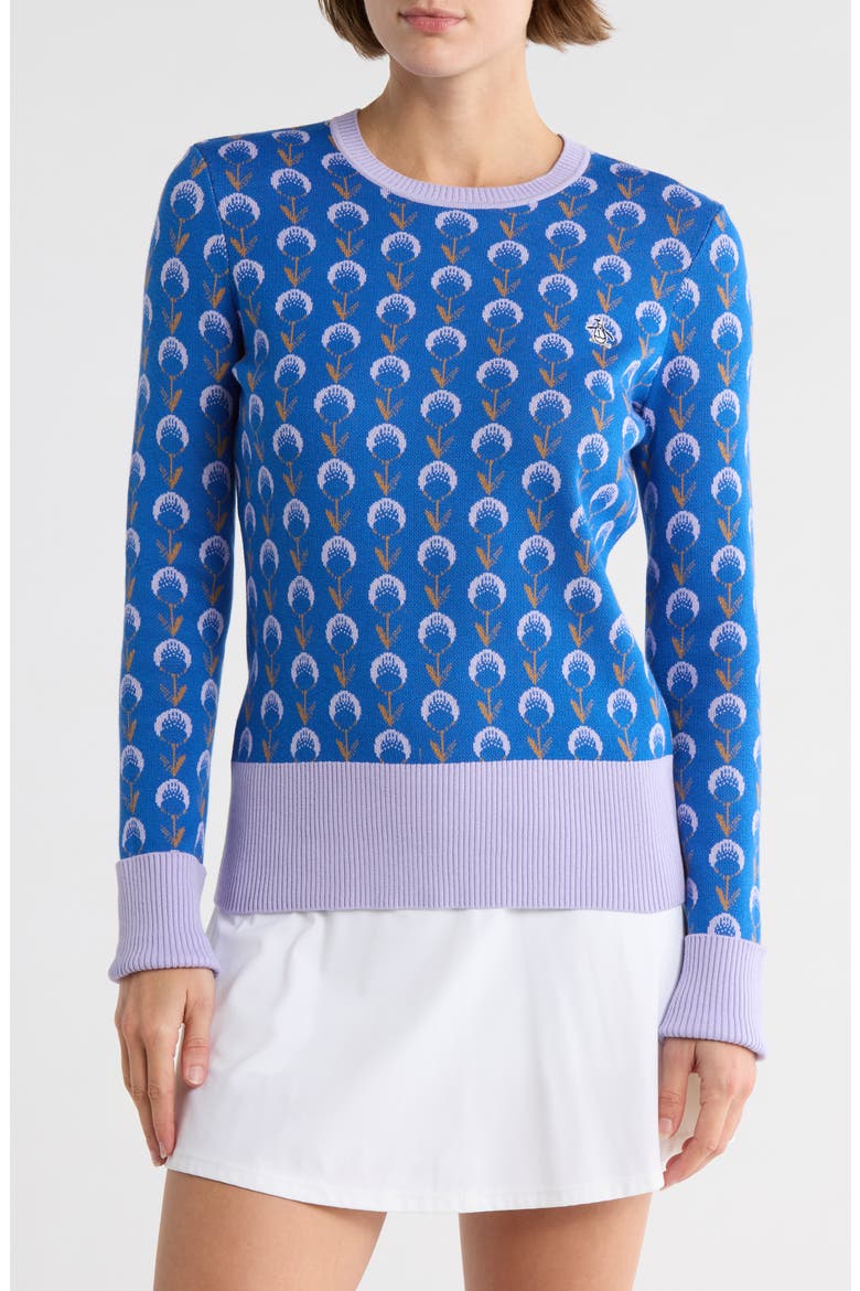 Jacquard Floral Top, Main, color, NAUTICAL BLUE