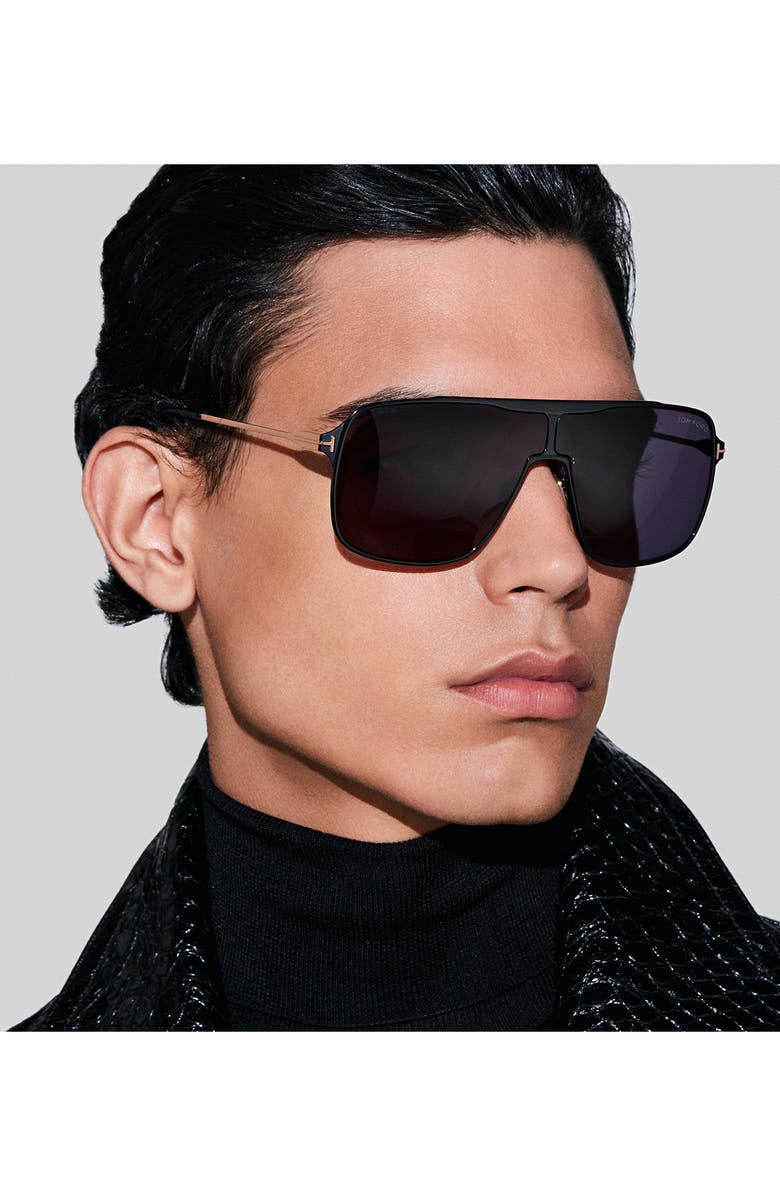 TOM FORD Zappa 69mm Oversize Navigator Sunglasses, Alternate, color, Shiny Black / Smoke Lenses