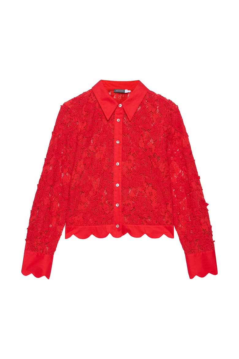 Lace Cropped Shirt, Alternate, color, Red