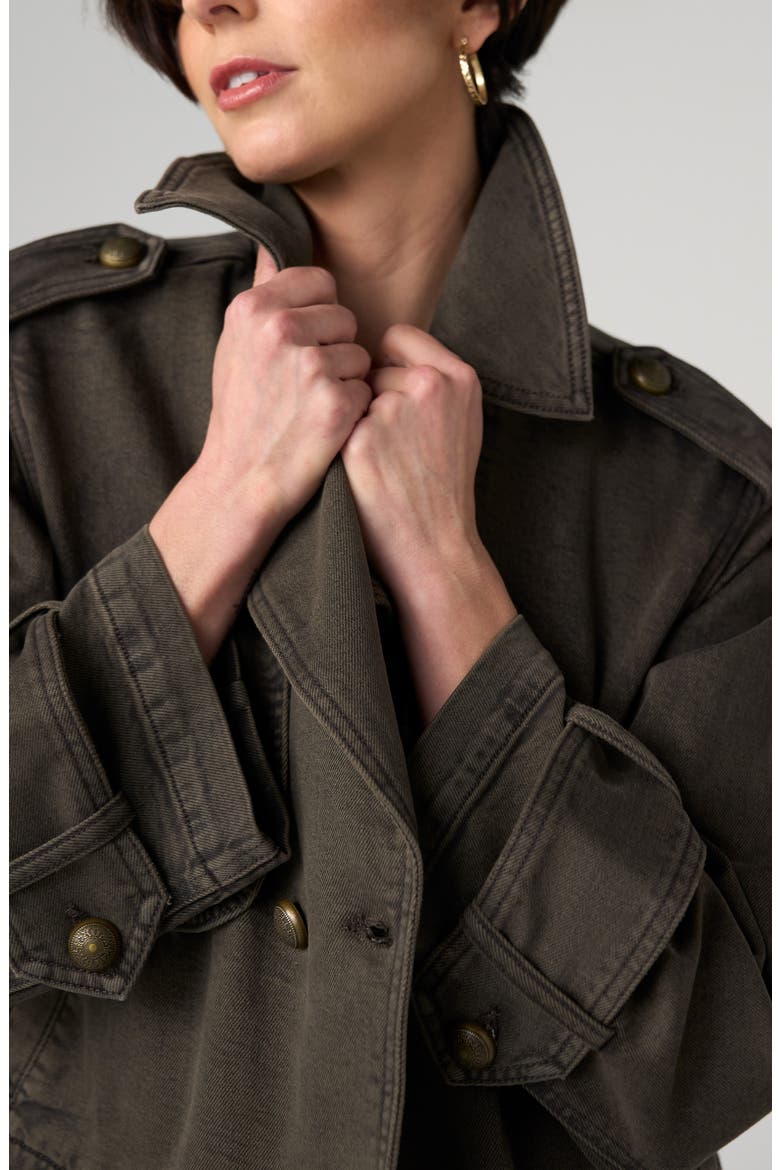 Cropped Denim Trench Coat, Alternate, color, MOSSWOOD