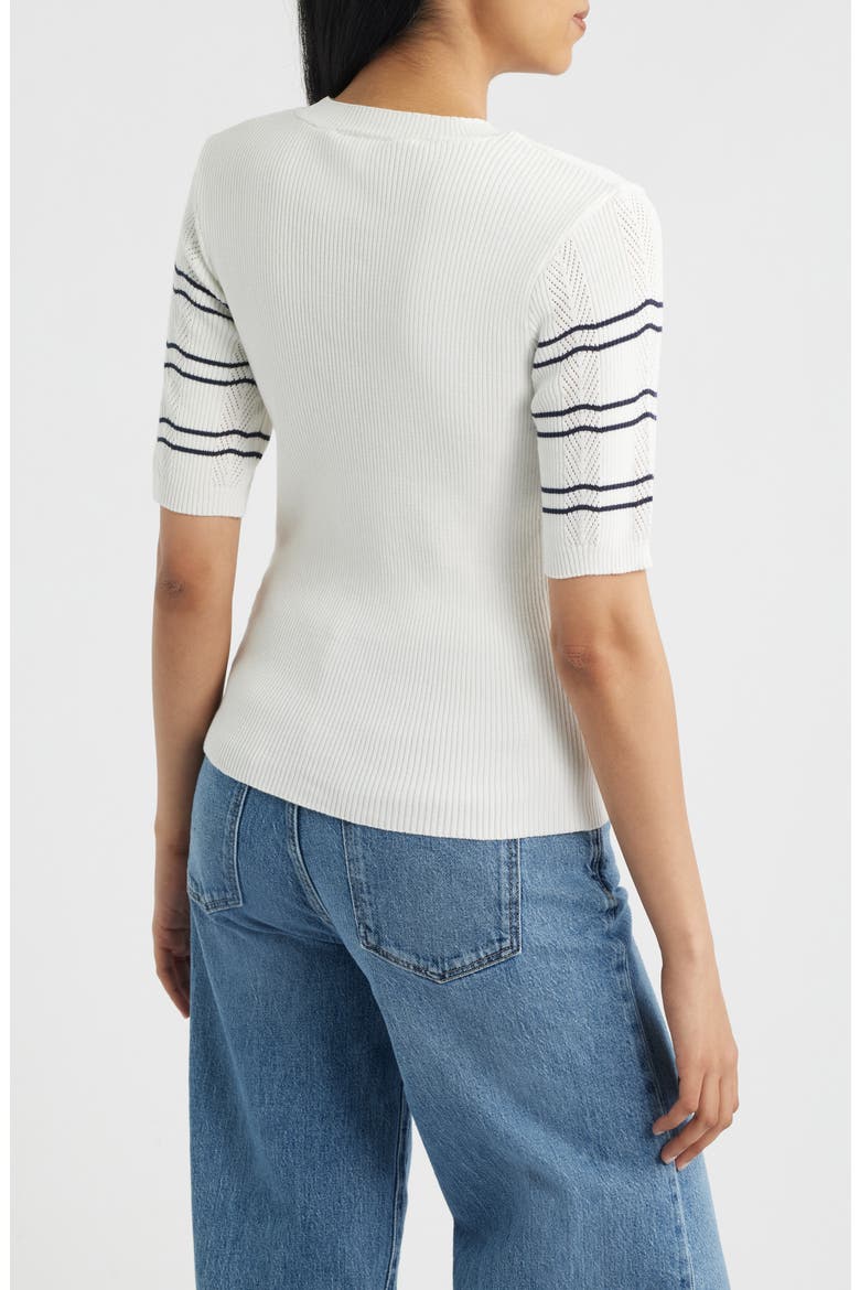 Short Sleeve Sweater, Alternate, color, PEACOAT STRIPE
