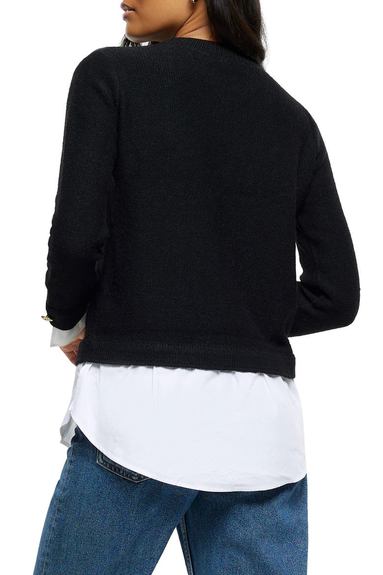 Layered Look Cable Knit Sweater, Alternate, color, BLACK
