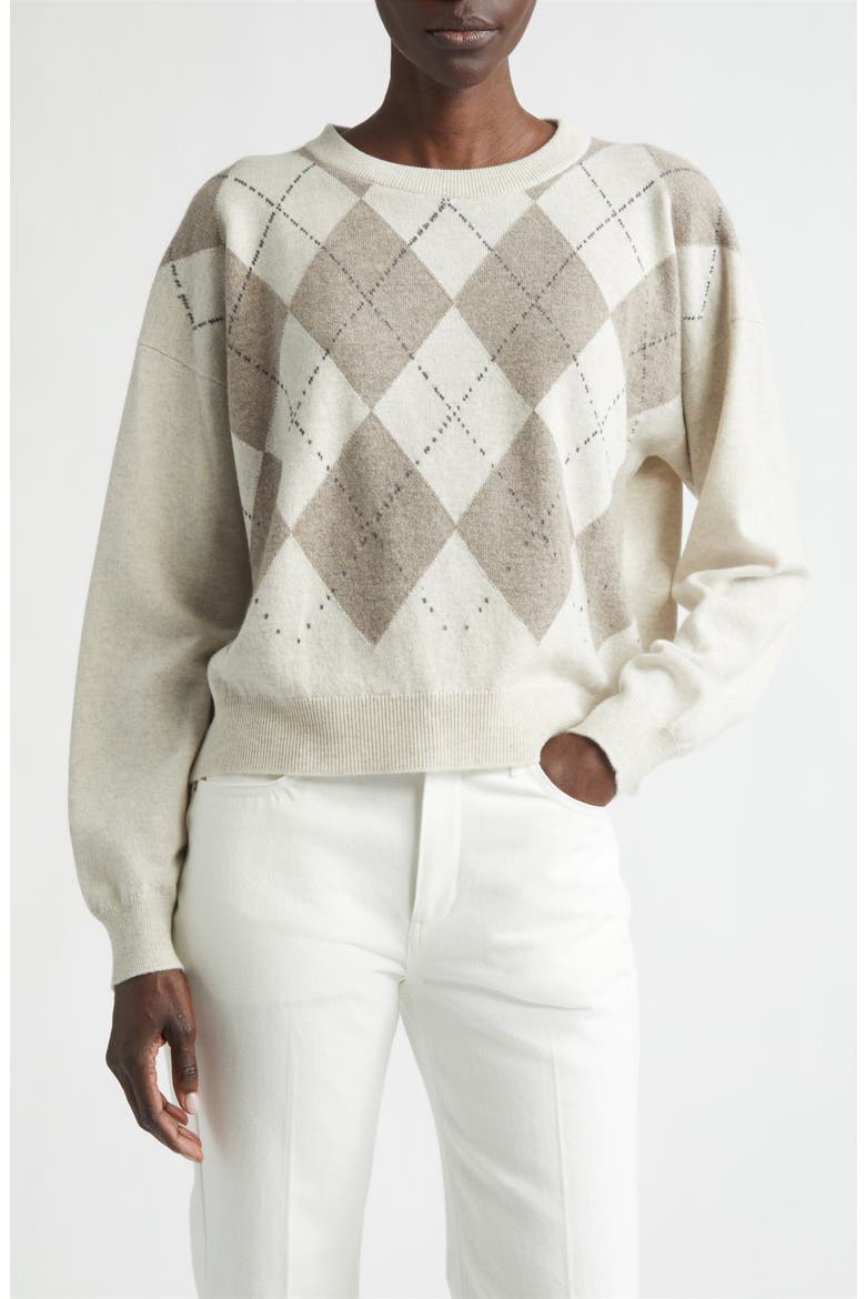 Clan Argyle Slouchy Cashmere Crewneck Sweater, Main, color, LUNAN SAND COLOURWAY
