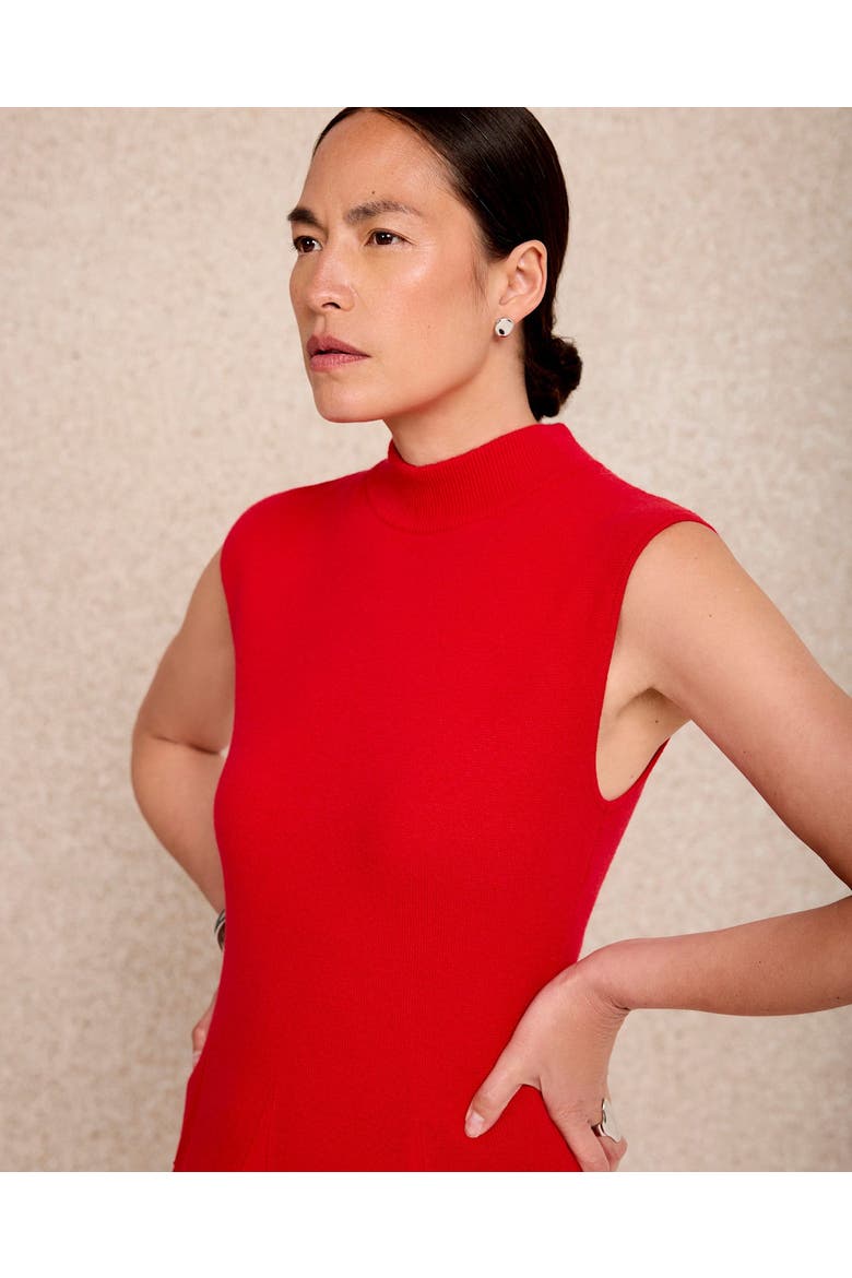Sleeveless Drop Waist Knit Midi Dress, Alternate, color, Red