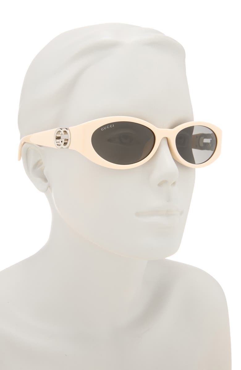 Gucci 56mm Oval Sunglasses, Alternate, color, Ivory Ivory Grey