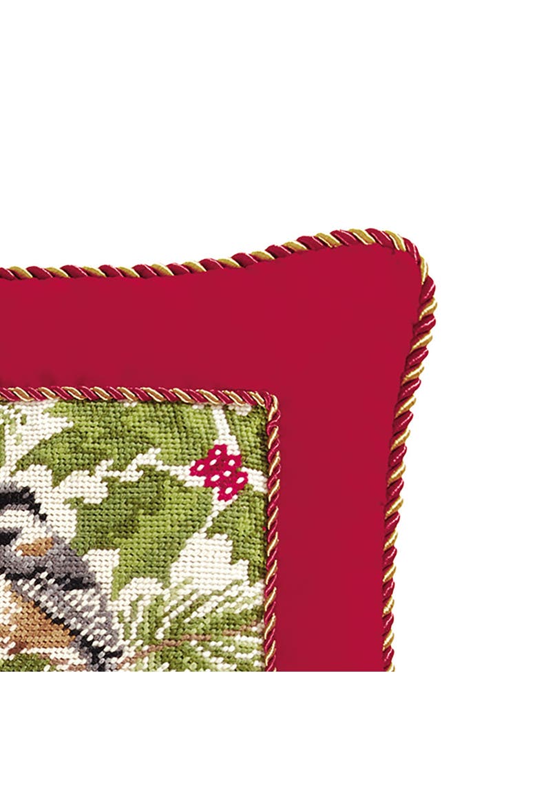 Chickadee with Cord Needlepoint Christmas Accent Pillow 12" x 16", Alternate, color, Red