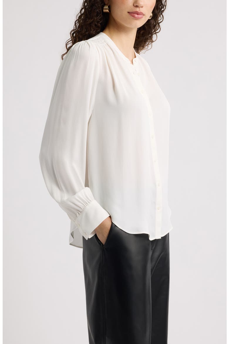 Shirred Long Sleeve Button Up Shirt, Alternate, color, IVORY TOFU
