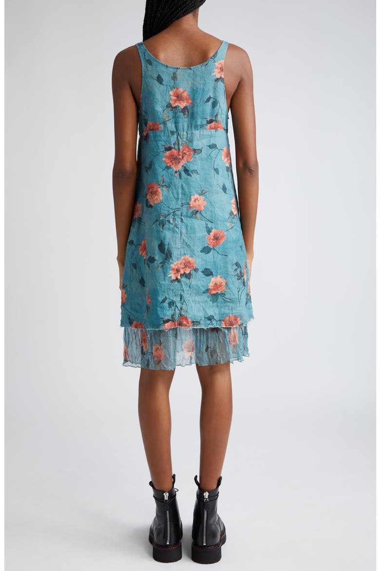 Floral Empire Waist Flounce Hem Raw Edge Linen Slipdress, Alternate, color, BLUE FLORAL