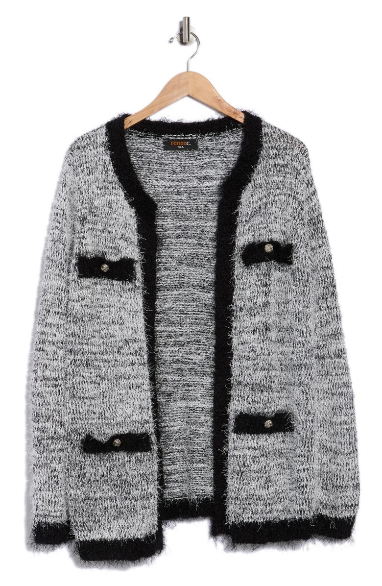 Renee C Open Front Fuzzy Knit Cardigan, Alternate, color, Black/ Silver