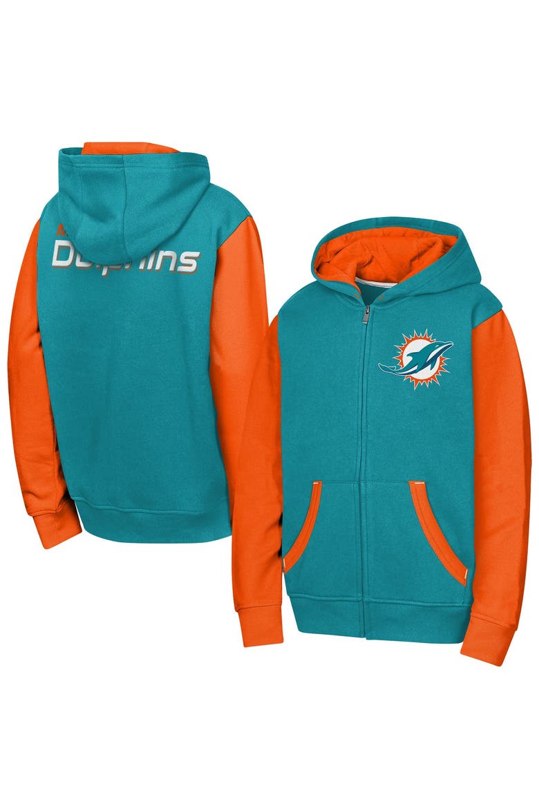 Youth Outerstuff Aqua Miami Dolphins Stadium Colorblock Full-Zip Hoodie, Main, color, Aqua