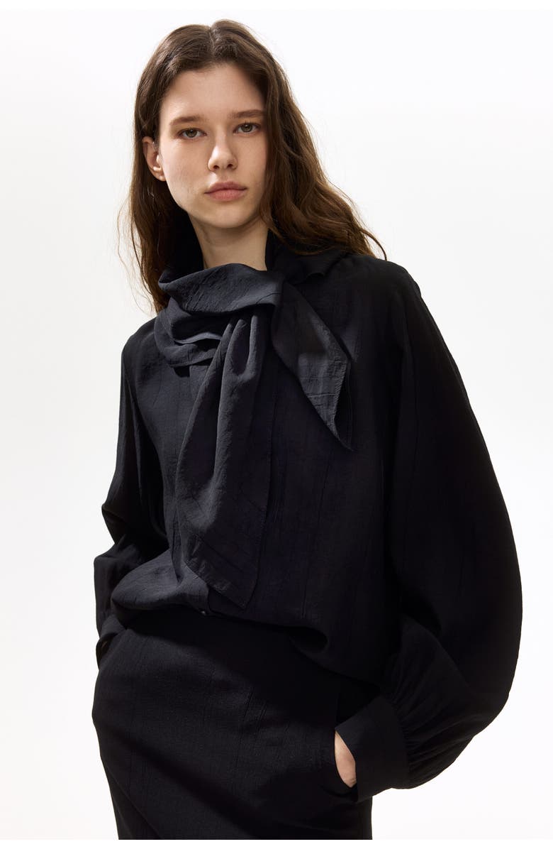 H&M Scarf-detail Shirt, Alternate, color, Black