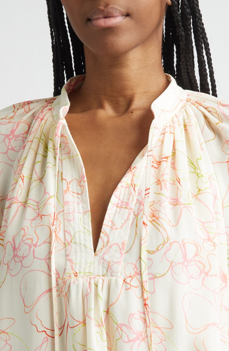 Cinq à Sept Malva Floral Split Neck Top, Alternate, color, Cream Multi