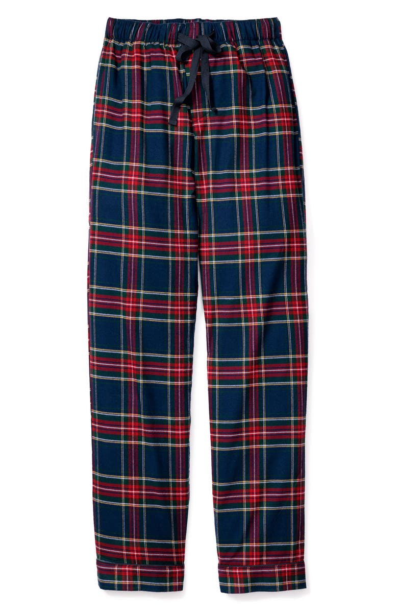 Petite Plume Windsor Tartan Cotton Flannel Pajama Pants, Alternate, color, Navy