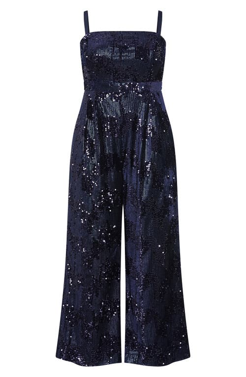 City Chic Sequin Sleeveless Wide Leg Jumpsuit In Blue