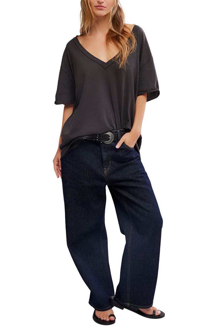 Nina V-Neck Cotton T-Shirt, Alternate, color, BLACK