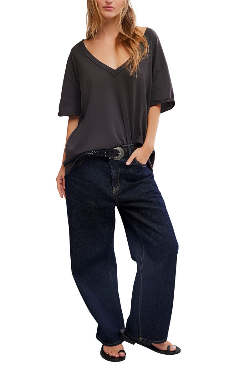 Free People Nina V-Neck Cotton T-Shirt, Alternate, color, Black