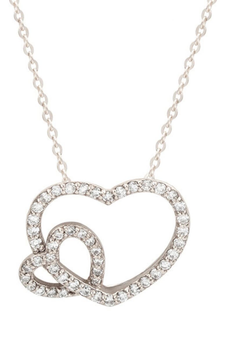 SUZY LEVIAN DIAMONDS Diamond Interlocking Heart Pendant Necklace, Main, color, White Gold