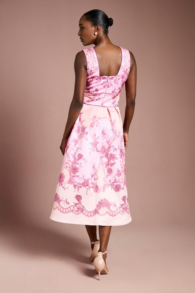 V-Neck Satin Floral Print Midi Dress, Alternate, color, Coral