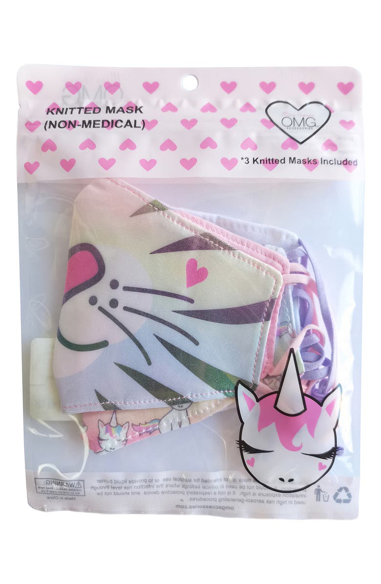 OMG Accessories 3-Pack Kids' Contoured Face Masks, Alternate, color, 