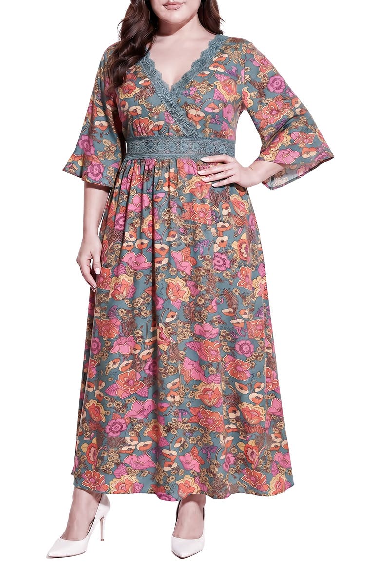Lace Detail Maxi Dress, Main, color, PINK FLORA