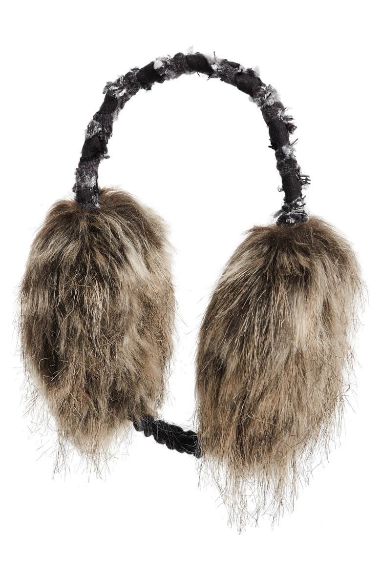 Faux Fur Earmuffs, Main, color, BLACK