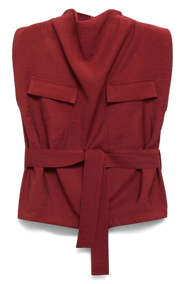 MANGO Tie Waist Drape Top, Alternate, color, Medium Red