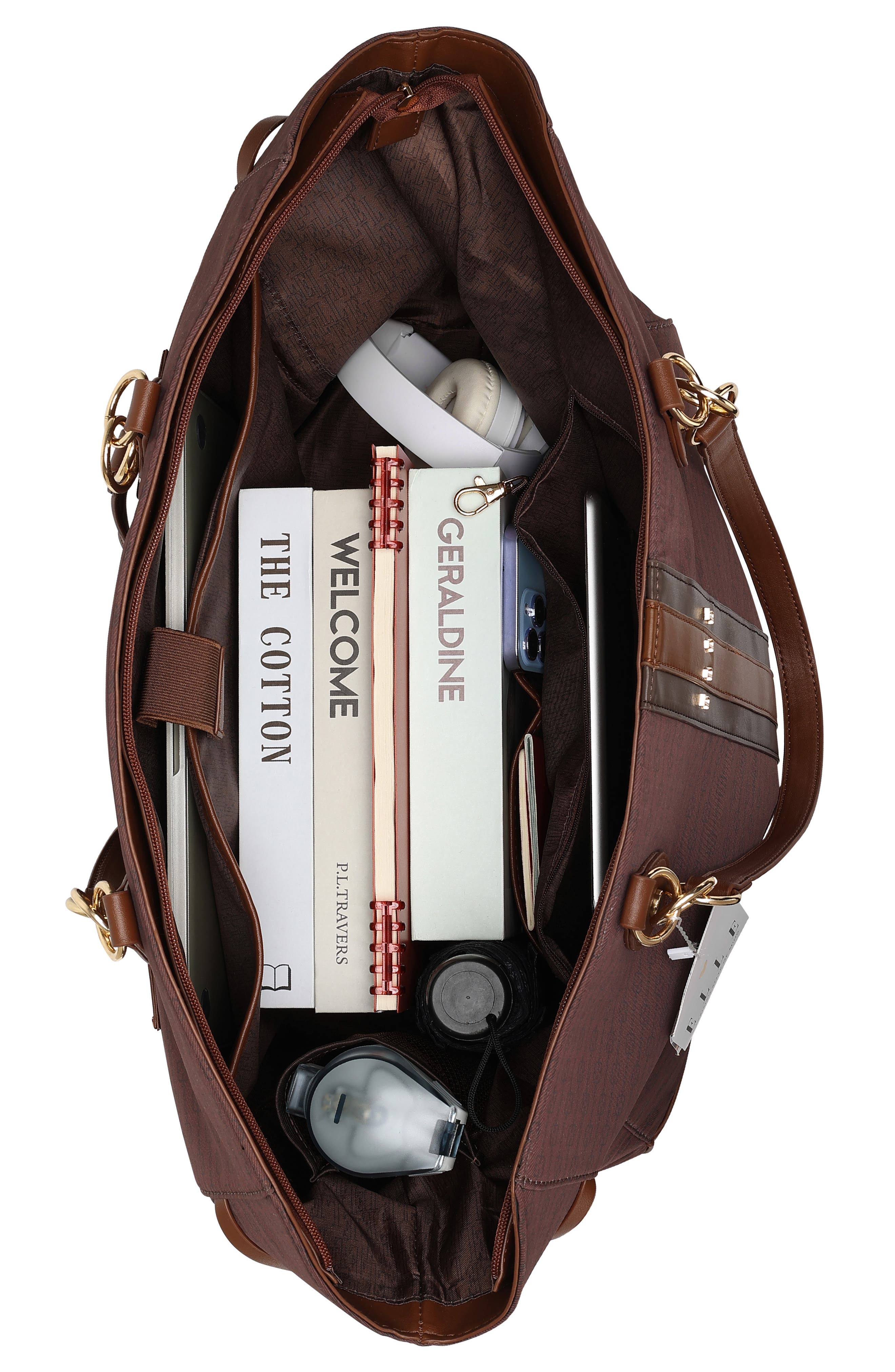 ELLE Eleganza 32L Monogram Weekender Duffel Bag, Alternate, color, Brown