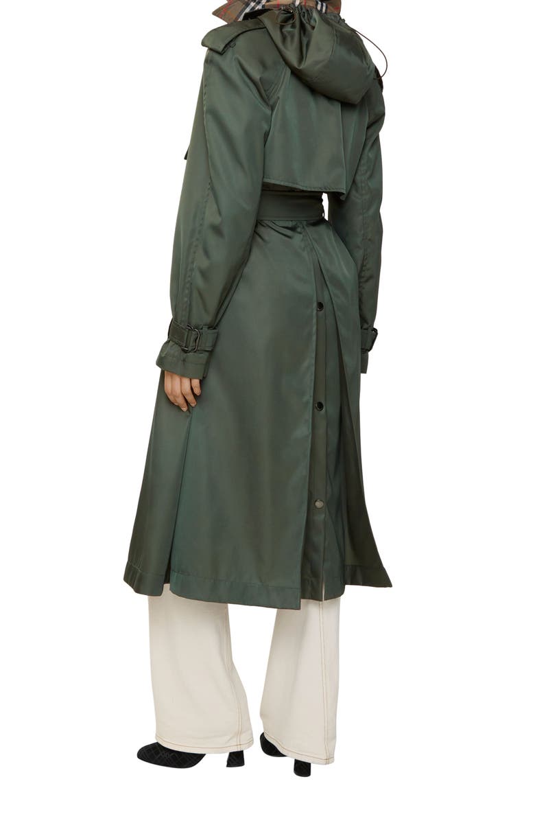 Burberry Tilbury Slim Fit Hooded Nylon Trench Coat, Alternate, color, Marrow Green