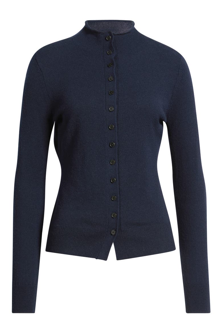 Merino Wool & Cashmere Mock Neck Button-Up Sweater, Alternate, color, HEATHER NAVY