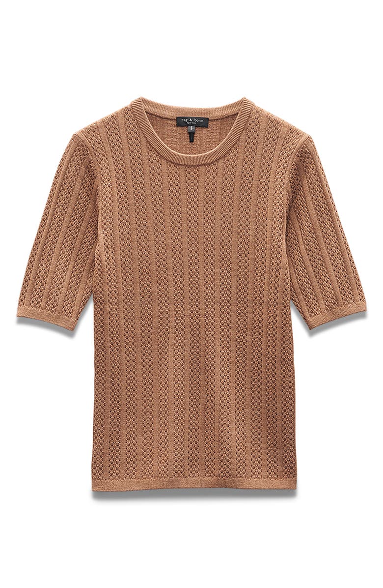 rag & bone Tina Short Sleeve Merino Wool Sweater, Alternate, color, Camel