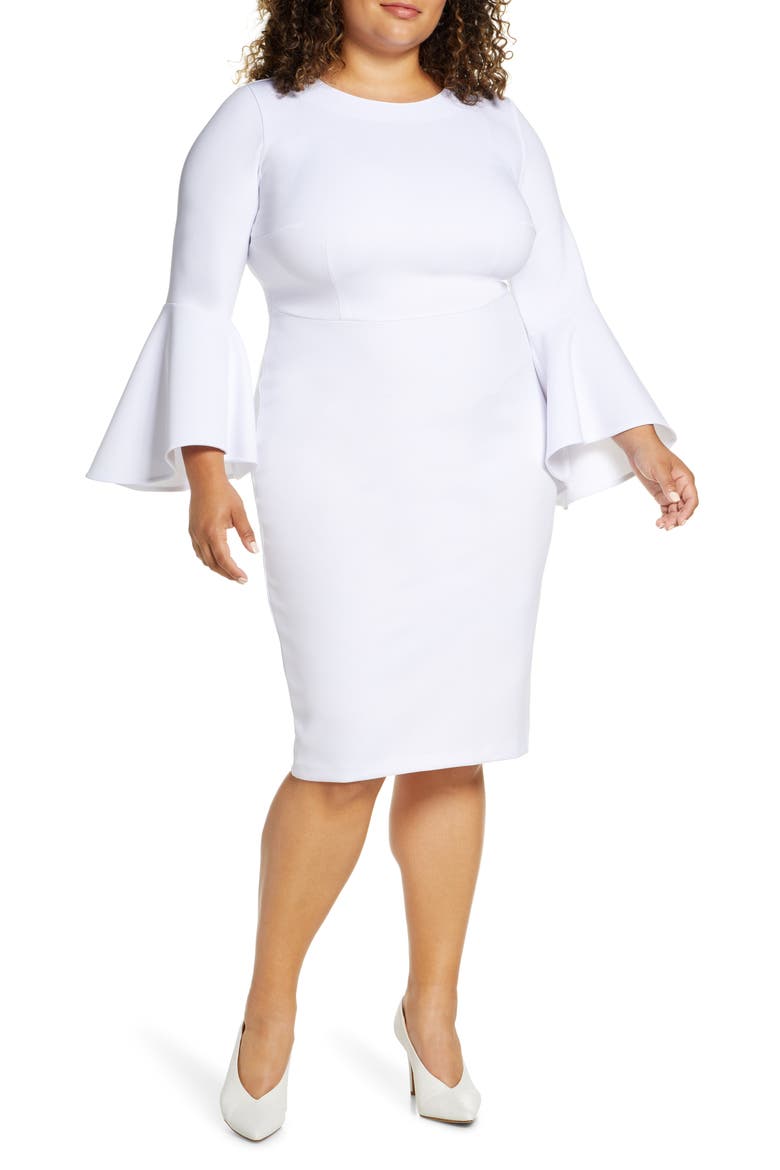 Flare Sleeve Scuba Sheath Dress, Main, color, WHITE