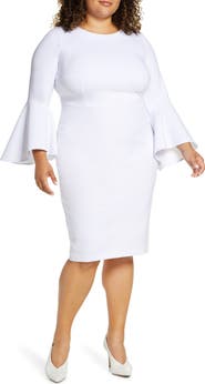 ELOQUII Flare Sleeve Scuba Sheath Dress