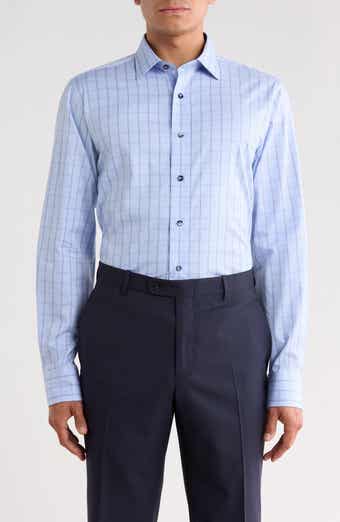 Trim Fit Textured Plaid Cotton Dress Shirt